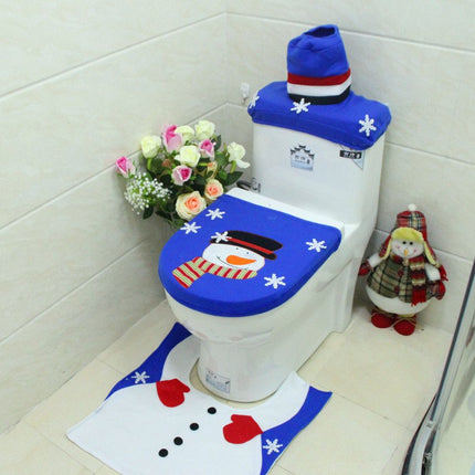 4pcs Christmas Toilet Seat Cover Rug Bathroom Set Santa Snowman Xmas Home Décor, Santa.