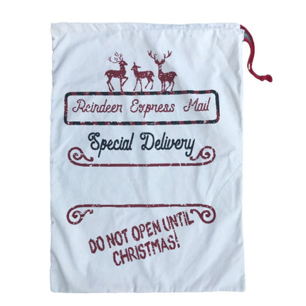 Large Christmas XMAS Hessian Santa Sack Stocking Bag Reindeer Children Gifts Bag, Cream - Delivery Enclosed Gift