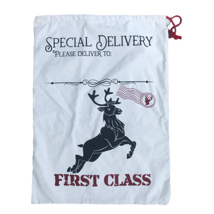 Large Christmas XMAS Hessian Santa Sack Stocking Bag Reindeer Children Gifts Bag, Cream - Delivery Enclosed Gift