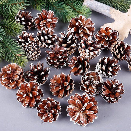 18 Christmas Natural Pine Cones Xmas Tree Hanging Home Decoration Ornament Gifts, 18x Natural w Snow Covered Pinecones.