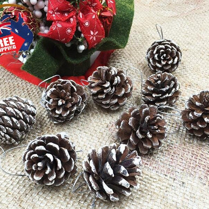 18 Christmas Natural Pine Cones Xmas Tree Hanging Home Decoration Ornament Gifts, 18x Natural w Snow Covered Pinecones.