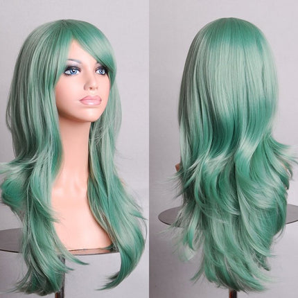 70cm Wavy Curly Sleek Full Hair Lady Wigs w Side Bangs Cosplay Costume Womens, Jade.
