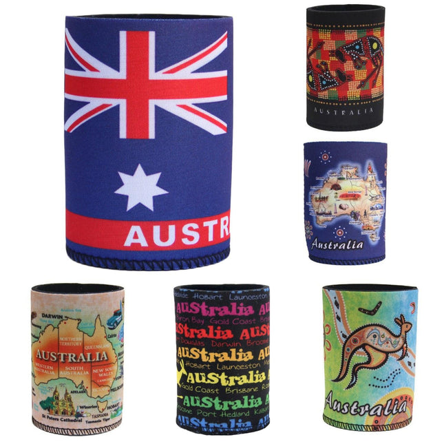 6x Australia Stubby Stubbie Holder Beer Bottle Tin Can Drink Alcohol Cooler Gift, Mixed Design.