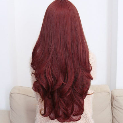 Long Wavy Curly Full Hair Wigs w Side Bangs Cosplay Costume Fancy Anime Womens, Burgundy.