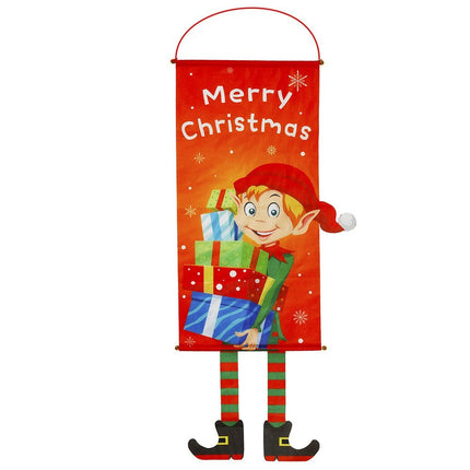 Christmas Hanging Banner Flag Door Window Décor Santa Reindeer Snowman Ornaments, Set of 6.