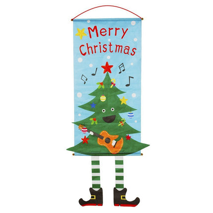 Christmas Hanging Banner Flag Door Window Décor Santa Reindeer Snowman Ornaments, Set of 6.