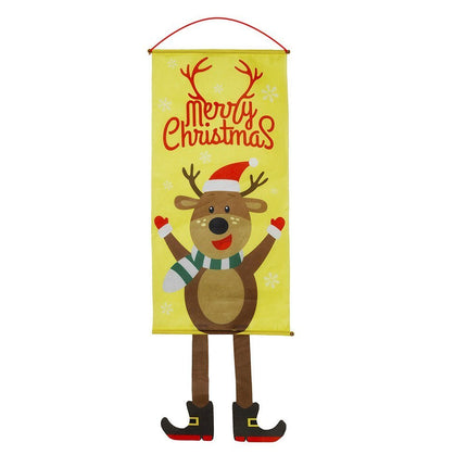Christmas Hanging Banner Flag Door Window Décor Santa Reindeer Snowman Ornaments, Set of 6