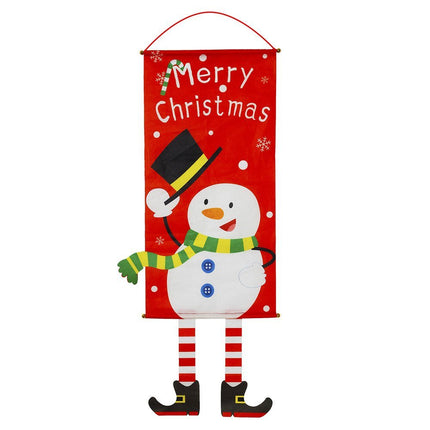 Christmas Hanging Banner Flag Door Window Décor Santa Reindeer Snowman Ornaments, Set of 6