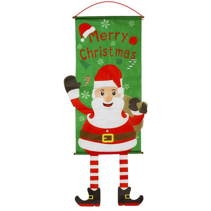 Christmas Hanging Banner Flag Door Window Décor Santa Reindeer Snowman Ornaments, Set of 6