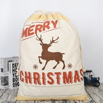 50x70cm Canvas Hessian Christmas Santa Sack Xmas Stocking Reindeer Kids Gift Bag, Cream - Reindeer.