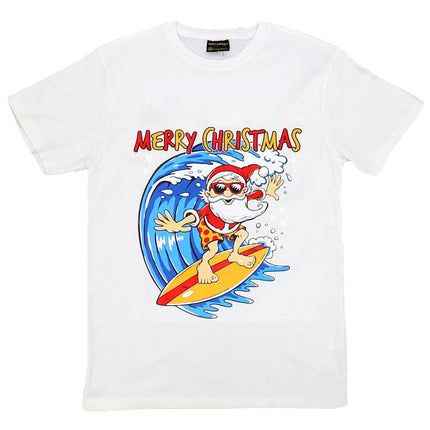 New Funny Adult Xmas Christmas T Shirt Tee Mens Womens 100% Cotton Jolly Ugly, Santa Surf (White), XL.