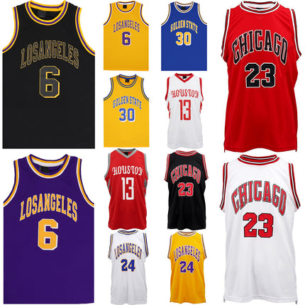 New Men's Basketball Jersey Sports T Shirt Tee Vest Tops Gym Chicago Los Angeles, Black - Chicago 23, L.