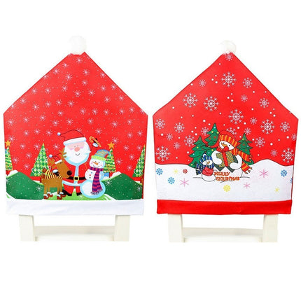10x Christmas Chair Covers Dinner Table Santa Hat Snowman Home Décor Ornaments, Santa (10 Chair Covers).