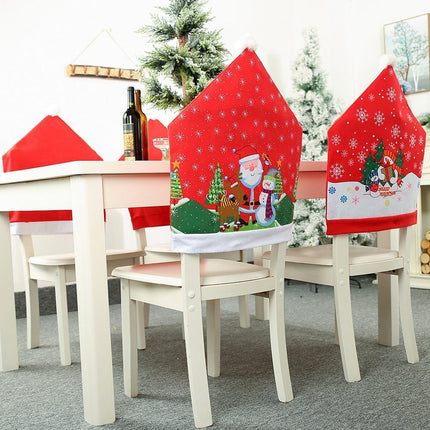 10x Christmas Chair Covers Dinner Table Santa Hat Snowman Home Décor Ornaments, Santa (10 Chair Covers).