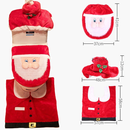 4pcs Christmas Toilet Seat Cover Rug Bathroom Set Santa Snowman Xmas Home Décor, Santa.