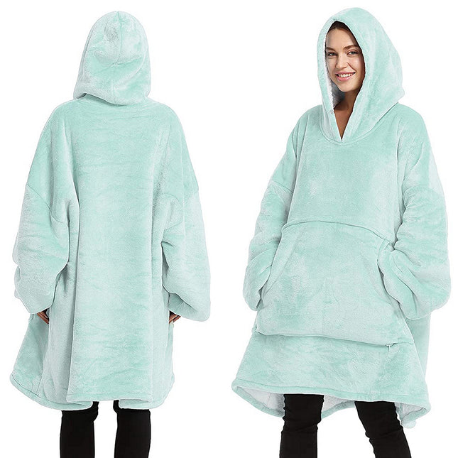 Oversized Soft Pullover Plain Hoodie Warm Fleece Blanket Plush Winter Sweatshirt, Aqua, Adult.