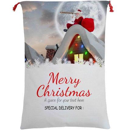 Large Christmas XMAS Hessian Santa Sack Stocking Bag Reindeer Children Gifts Bag, Cream - Delivery Enclosed Gift.