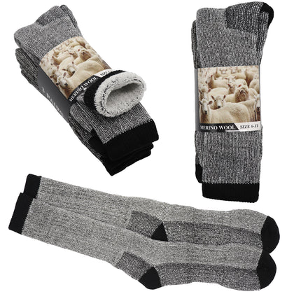 6 Pairs Merino Wool Thick Double Cushion Heavy Duty Socks Tradie Warm Thermal, 6-11.