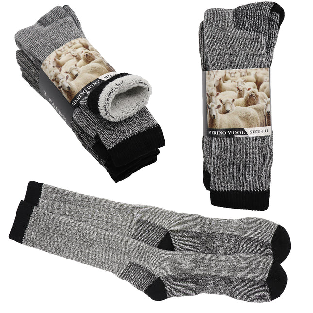 6 Pairs Merino Wool Thick Double Cushion Heavy Duty Socks Tradie Warm Thermal, 6-11.