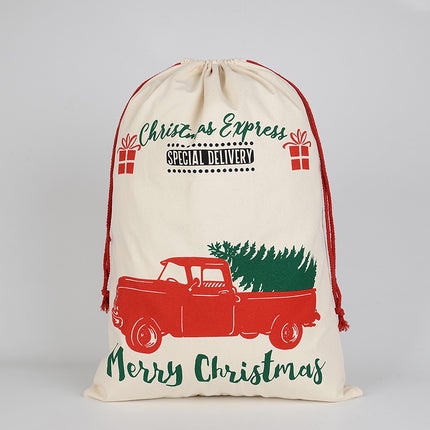 Large Christmas XMAS Hessian Santa Sack Stocking Bag Reindeer Children Gifts Bag, Cream - Delivery Enclosed Gift.