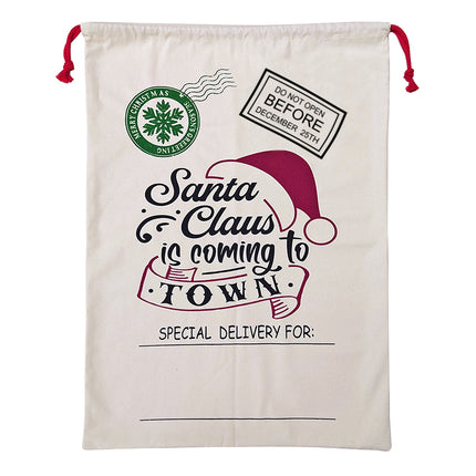 50x70cm Canvas Hessian Christmas Santa Sack Xmas Stocking Reindeer Kids Gift Bag, Cream - Snowflakes Delivery.