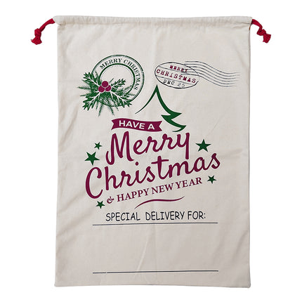 50x70cm Canvas Hessian Christmas Santa Sack Xmas Stocking Reindeer Kids Gift Bag, Cream - Snowflakes Delivery.