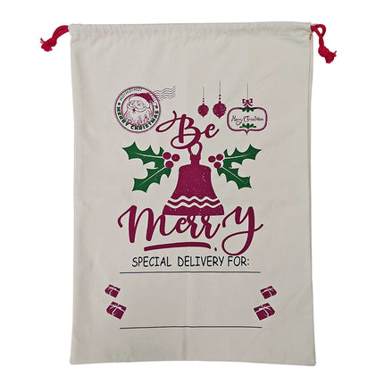 50x70cm Canvas Hessian Christmas Santa Sack Xmas Stocking Reindeer Kids Gift Bag, Cream - Snowflakes Delivery.