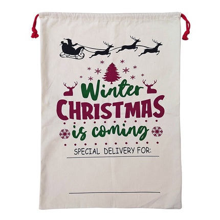 50x70cm Canvas Hessian Christmas Santa Sack Xmas Stocking Reindeer Kids Gift Bag, Cream - Snowflakes Delivery.