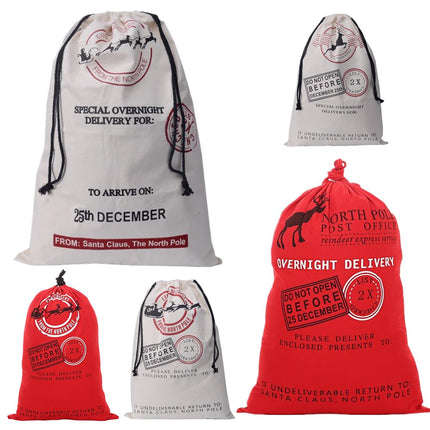 50x70cm Canvas Hessian Christmas Santa Sack Xmas Stocking Reindeer Kids Gift Bag, Cream - Snowflakes Delivery.