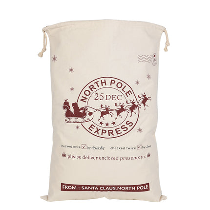 50x70cm Canvas Hessian Christmas Santa Sack Xmas Stocking Reindeer Kids Gift Bag, Cream - Snowflakes Delivery.