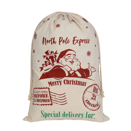 50x70cm Canvas Hessian Christmas Santa Sack Xmas Stocking Reindeer Kids Gift Bag, Cream - Snowflakes Delivery.