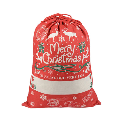 50x70cm Canvas Hessian Christmas Santa Sack Xmas Stocking Reindeer Kids Gift Bag, Cream - Snowflakes Delivery