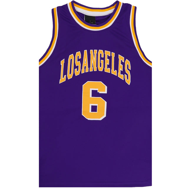 Kid's Basketball Jersey Tank Boys Sports T Shirt Tee Singlet Tops Los Angeles, Purple - Los Angeles 6, 4.