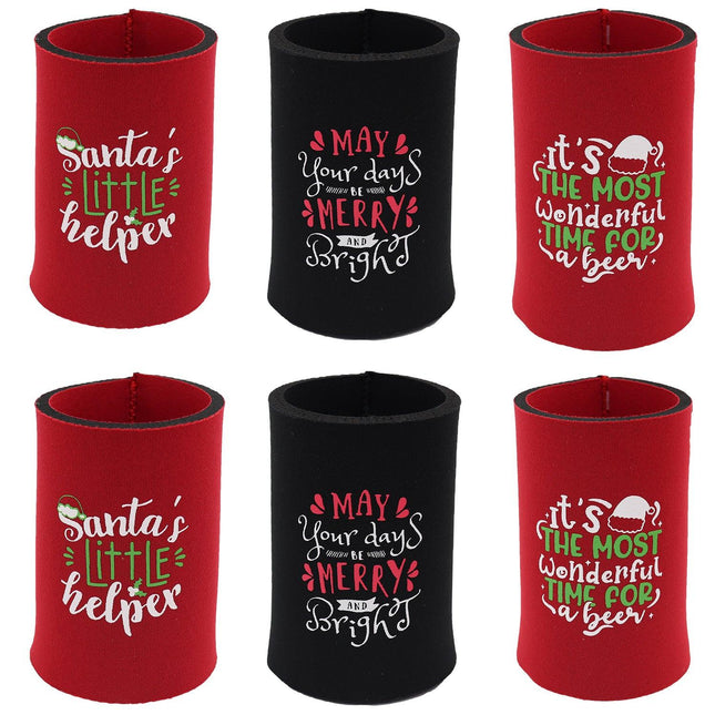 6x Christmas Stubby Stubbie Holders Beer Bottle Drink Can Cooler Santa Reindeer, B.