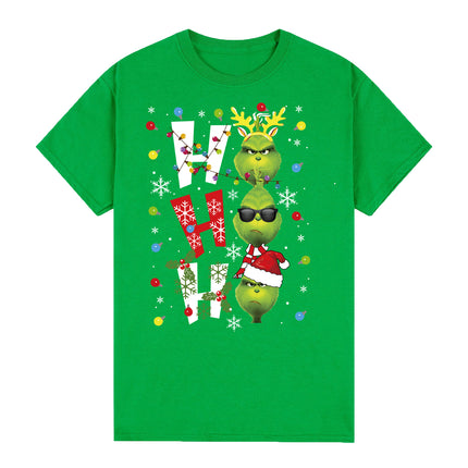 100% Cotton Christmas T-shirt Adult Unisex Tee Tops Funny Santa Party Custume, Shrek (Red), L.