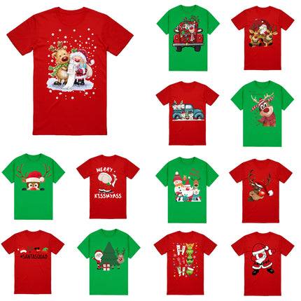 100% Cotton Christmas T-shirt Adult Unisex Tee Tops Funny Santa Party Custume, Shrek (Red), L.