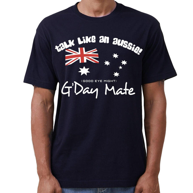 100% Cotton Australian Day Flag T-Shirt Aussie G'Day Mate Navy Souvenir Tee Top, Navy, M.