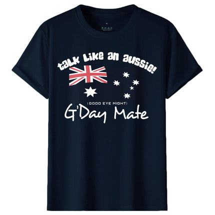 100% Cotton Australian Day Flag T-Shirt Aussie G'Day Mate Navy Souvenir Tee Top, Navy, L.