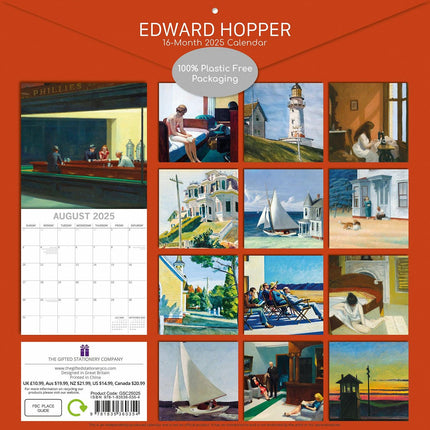 Edward Hopper - 2025 Square Wall Calendar Arts 16 Months Premium Planner Gift.