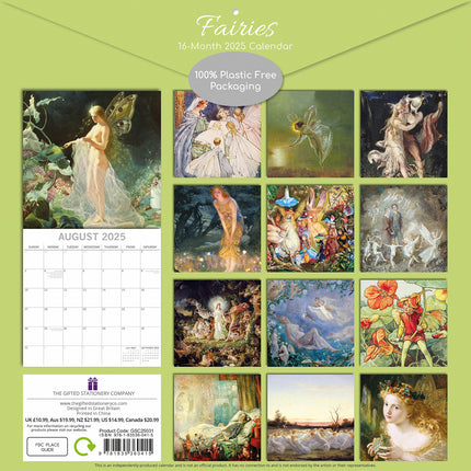 Fairies - 2025 Square Wall Calendar Arts 16 Months Premium Planner Gift.