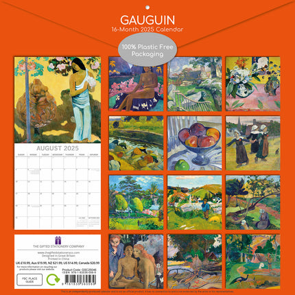 Gauguin - 2025 Square Wall Calendar Arts 16 Months Premium Planner Gift.
