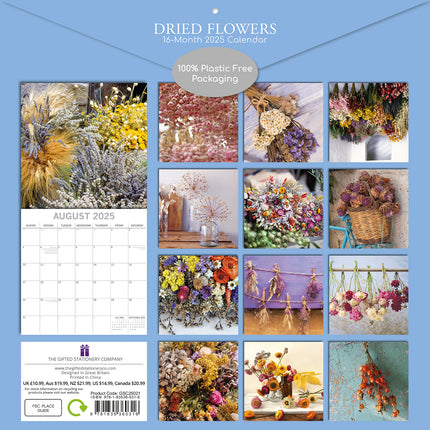 Dried Flowers - 2025 Square Wall Calendar Floral 16 Months Premium Planner Gift.