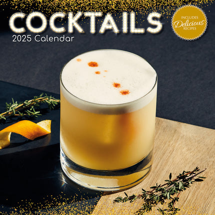 Cocktails 2025 Square Wall Calendar Food 16-Month Christmas Premium Planner Gift.