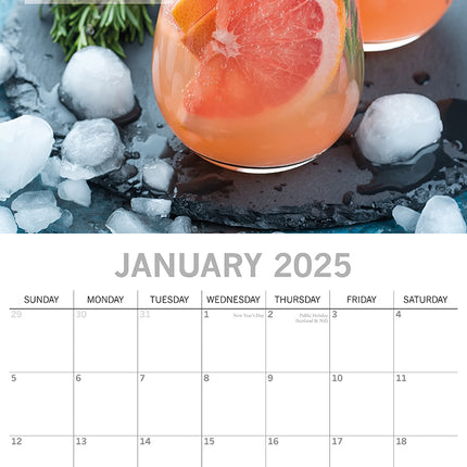 Cocktails 2025 Square Wall Calendar Food 16-Month Christmas Premium Planner Gift.