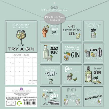 Gin - 2025 Square Wall Calendar 16-Month Premium Planner Christmas New Year Gift.