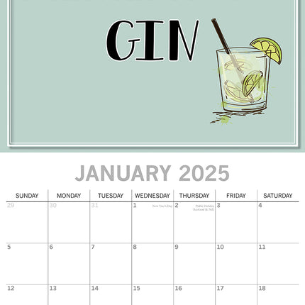 Gin - 2025 Square Wall Calendar 16-Month Premium Planner Christmas New Year Gift.
