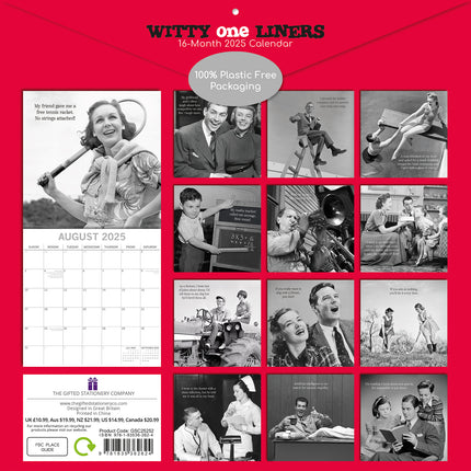 Witty One Liners - 2025 Square Wall Calendar 16 Months Premium Planner New Year.