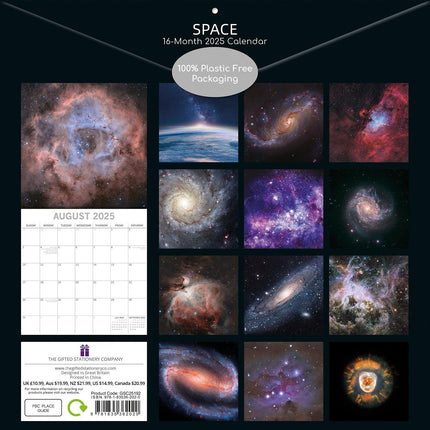 Space 2025 Square Wall Calendar 16-Month Christmas New Year Premium Planner Gift.