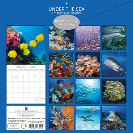 Under the Sea 2025 Square Wall Calendar 16 Months New Year Premium Planner Gift.