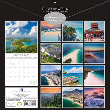 Travel the World 2025 Square Wall Calendar 16 Months New Year Xmas Planner Gift.